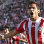 Paraguay’s Roque Santa Cruz celebrates after scoring against Brazil during their World Cup 2010 qualifying soccer match in Asuncion