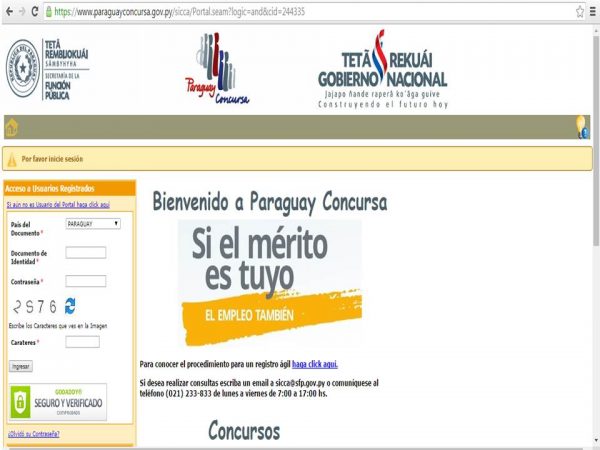 Sitio web www.paraguayconcursa.gov.py