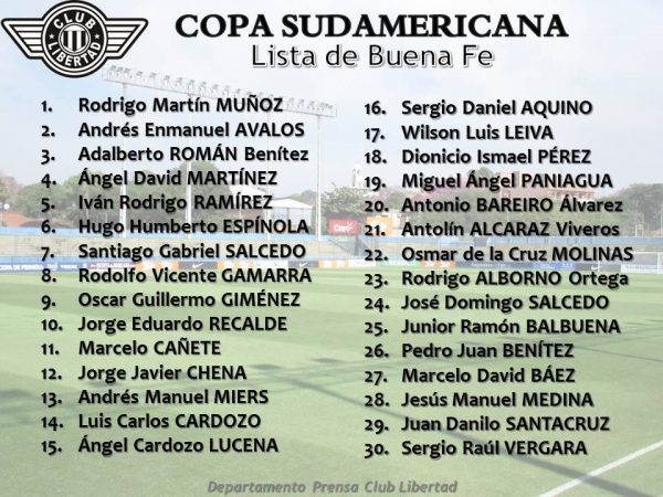 La nómina copera del Gumarelo que está conformada por una buena mezcla de futbolistas experimentados y juveniles. Foto Gentileza Club Libertad.