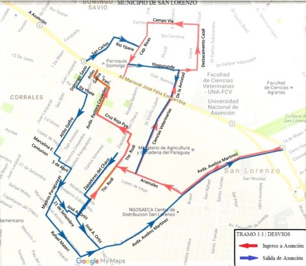 Desvíos de las obras del Metrobús en su primer tramo en San Lorenzo.