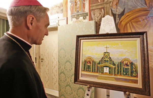 Pintura del retablo de maíz utilizado por el Papa Francisco. Foto Presidencia.