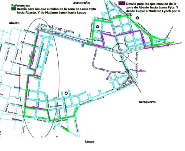 El mapa proveído por el Ministerio de Obras para tomar las rutas alternativas durante los 6 días que durarán las obras Foto: MOPC