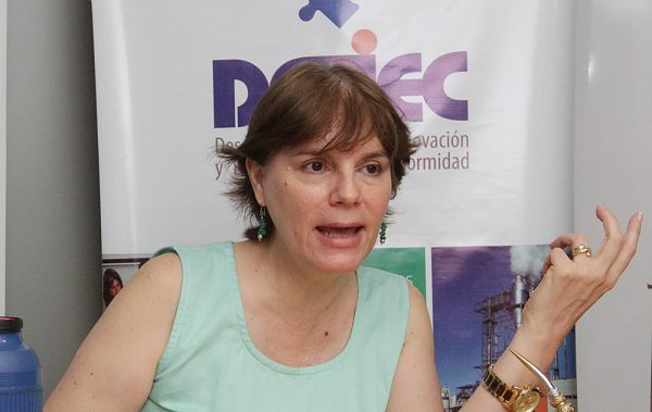 Mónica Casanueva, coordinadora técnica del componente innovación en el proyecto Desarrollo Tecnológico, Innovación y Evaluación de la Conformidad (DeTIEC) dando los detalles del concurso / IP Paraguay